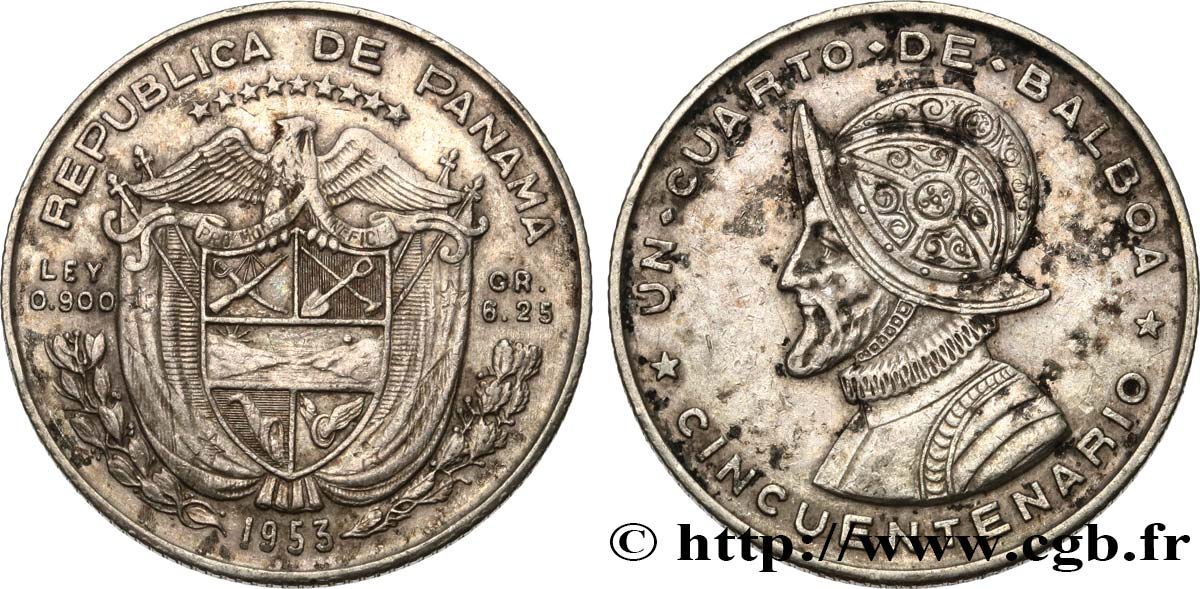 PANAMA 1/4 Balboa 50ème anniversaire de la République du Panamá 1953 XF