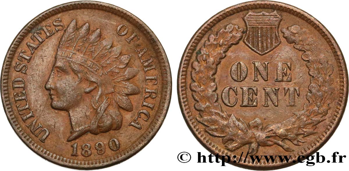 UNITED STATES OF AMERICA 1 Cent tête d’indien, 3e type 1890 Philadelphie XF