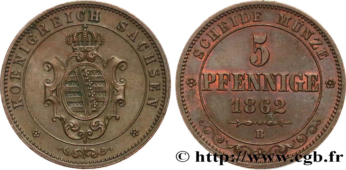 GERMANY - SAXONY 5 Pfennige 1862 Dresde AU
