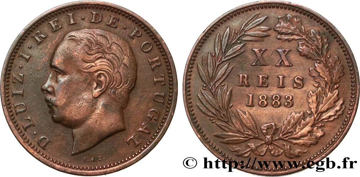 PORTUGAL 20 Réis Louis Ier 1883 XF/AU