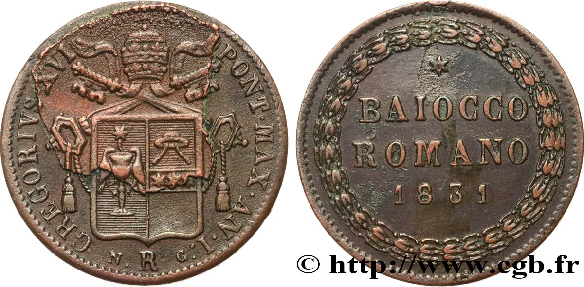 ITALY - PAPAL STATES - GREGORY XVI (Bartolomeo Alberto Cappellari) 1 Baiocco Grégoire XVI an I 1831 Rome AU