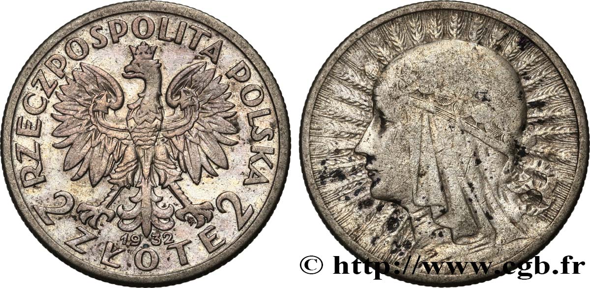 POLAND 2 Zlote Reine Jadwiga 1932 Varsovie VF