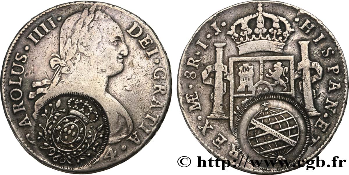 BRASILE 960 Reis contremarquée sur un 8 Reales Pérou 1794  q.BB 