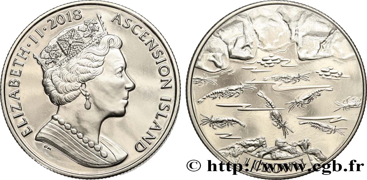 ASCENSION ISLAND 2 Pounds Élisabeth II / crevettes 2018 Pobjoy Mint MS 