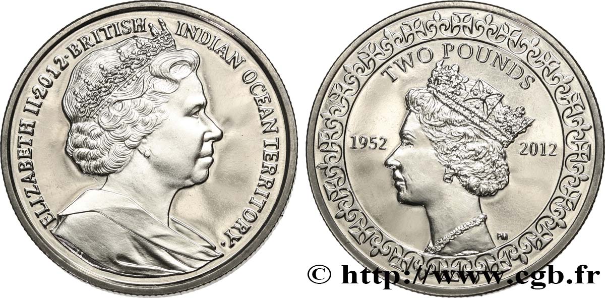 TERRITORIO BRITANNICO DELL OCEANO INDIANO 2 Pounds Élisabeth II - Jubilé de diamant 2012 Pobjoy Mint MS 