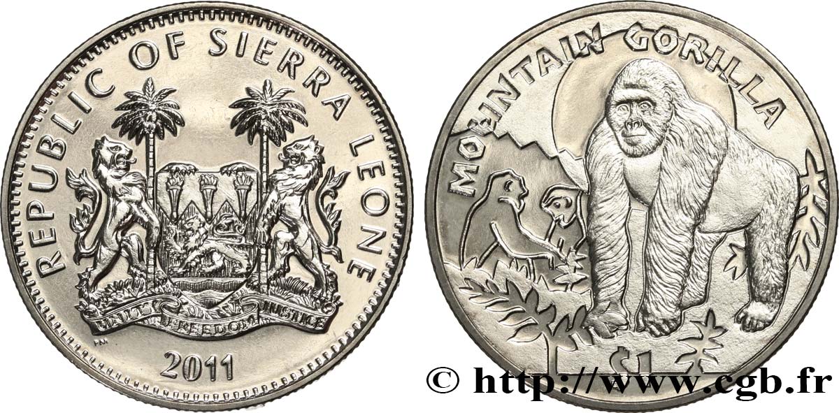 SIERRA LEONE 1 Dollar Proof Gorille des montagnes 2011  fST 