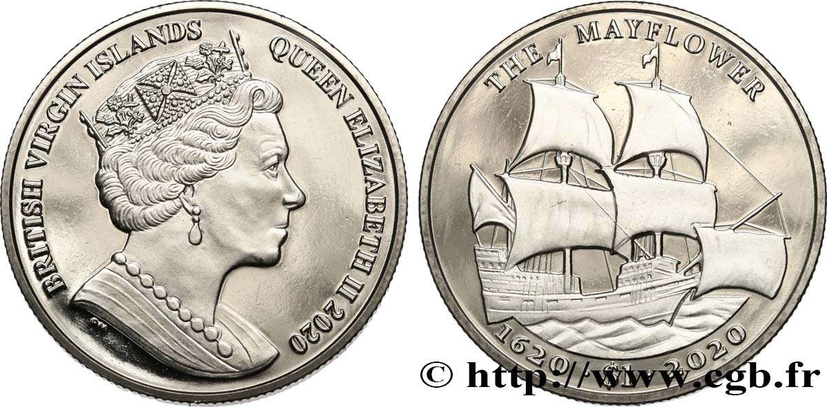 BRITISCHE JUNGFERNINSELN 1 Dollar Proof 400e Anniversaire du voyage du Mayflower 2020 Pobjoy Mint fST 