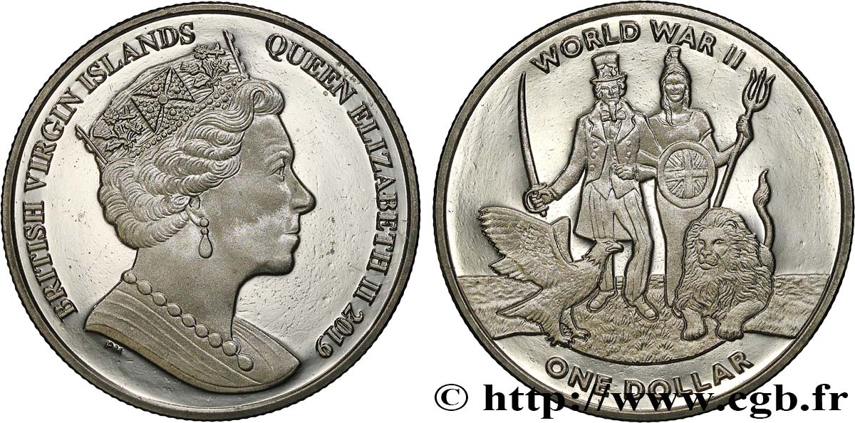 ISOLE VERGINI BRITANNICHE 1 Dollar Proof 80e Anniversaire du début de la Seconde Guerre Mondiale 2019 Pobjoy Mint MS 