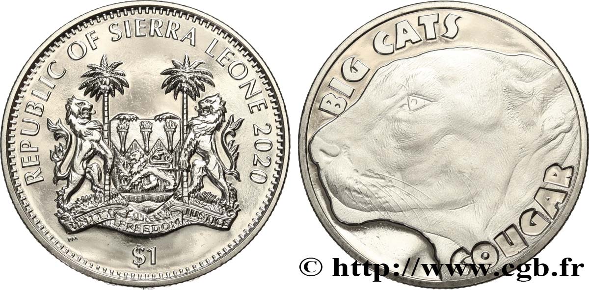 SIERRA LEONE 1 Dollar Proof Grands fauves : Cougar 2020  MS 