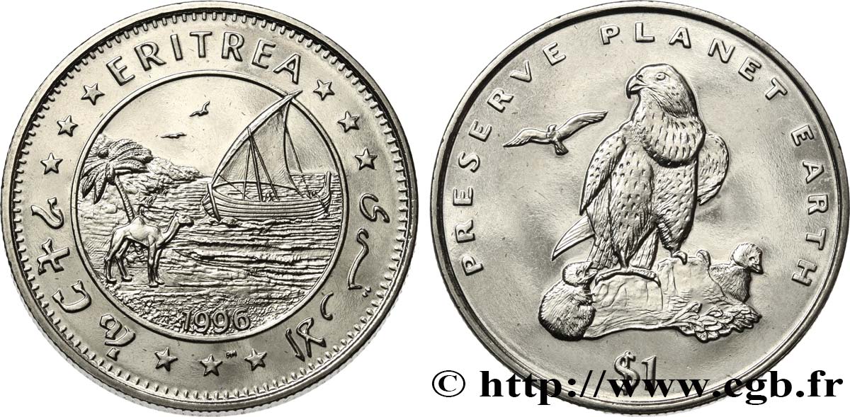 ERITREA 1 Dollar Proof faucon lanier 1996 Pobjoy Mint SC 