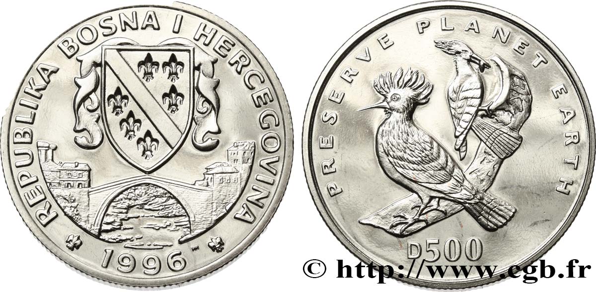 BOSNIA E ERZEGOVINA 500 Dinara Proof huppes 1996 Pobjoy Mint MS 
