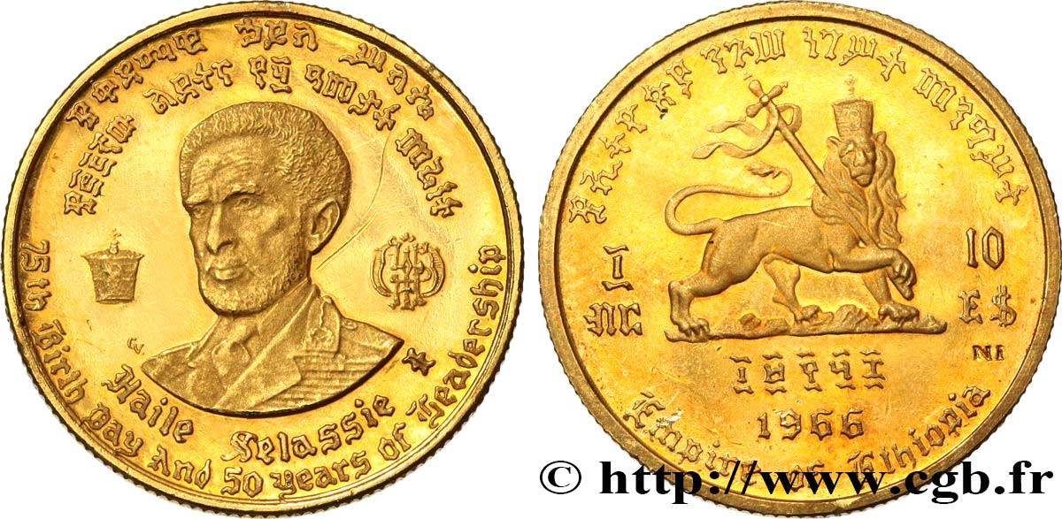 ETHIOPIA 10 Dollars empereur Hailé Sélassié 1966  AU 