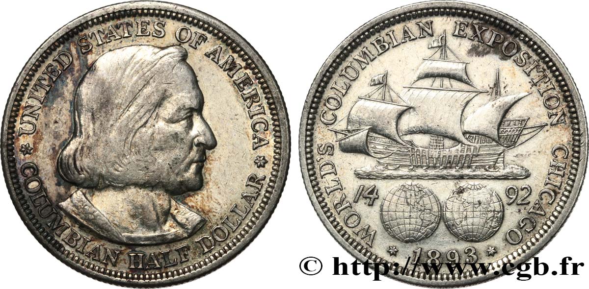UNITED STATES OF AMERICA 1/2 Dollar Exposition Colombienne de Chicago 1893 Philadelphie XF/AU 