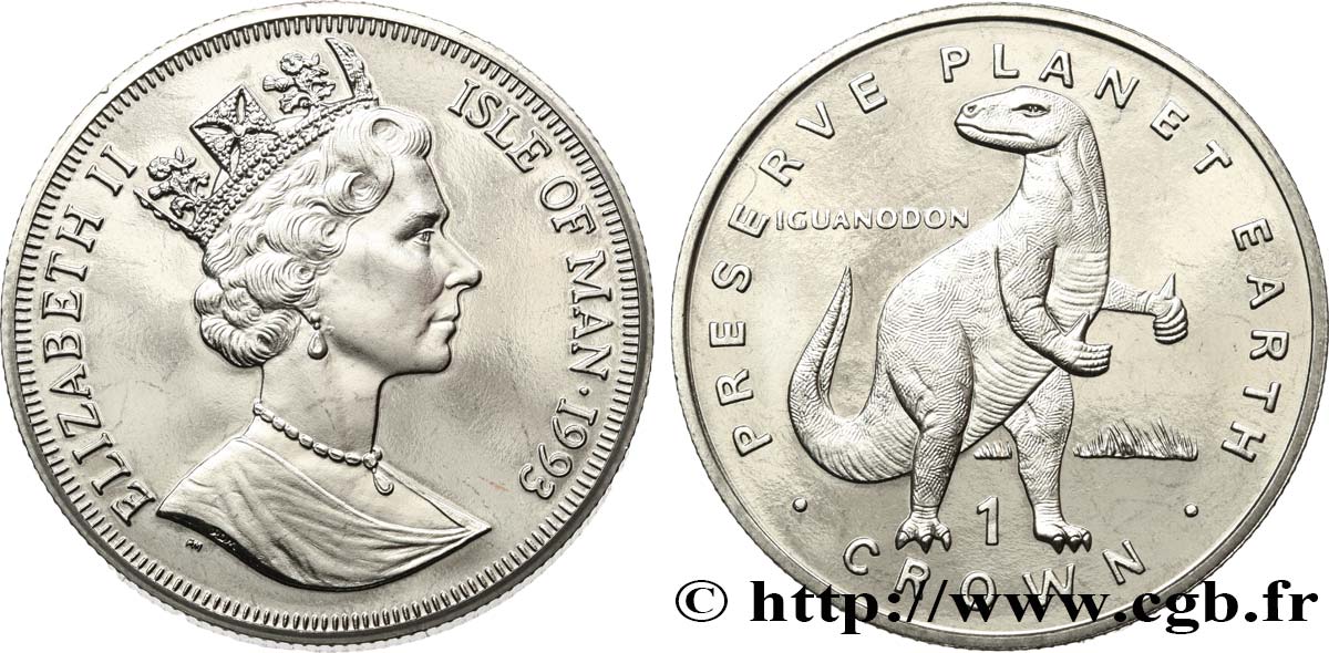 ISLE OF MAN 1 Crown Proof Élisabeth II - Iguanodon 1993 Pobjoy Mint MS 
