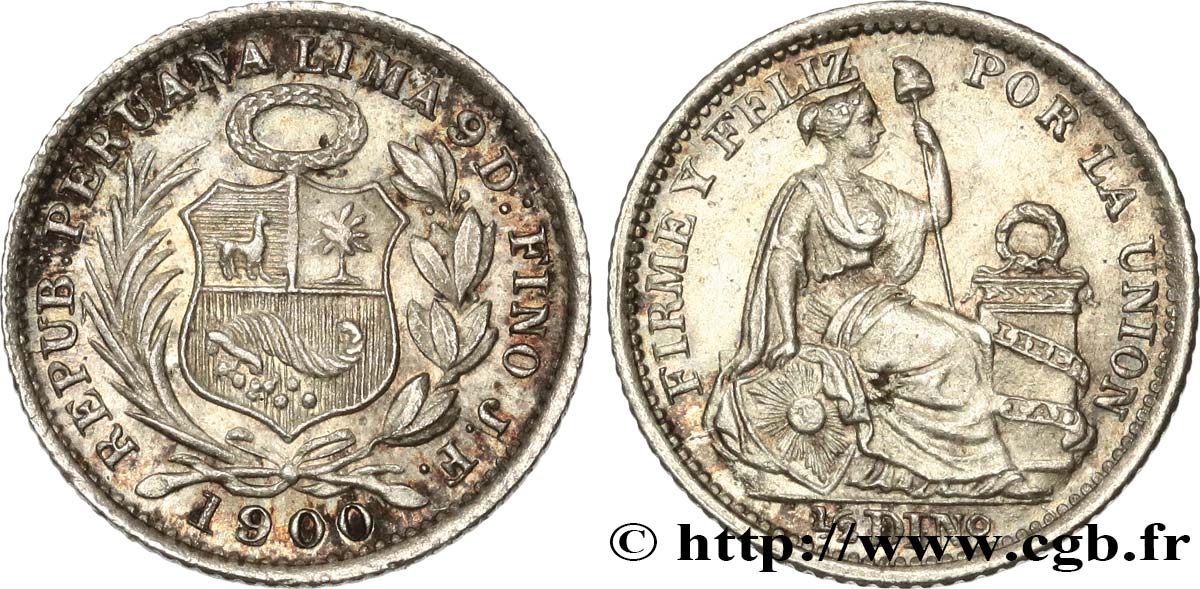 PÉROU 1/2 Dinero 1900 Lima SPL