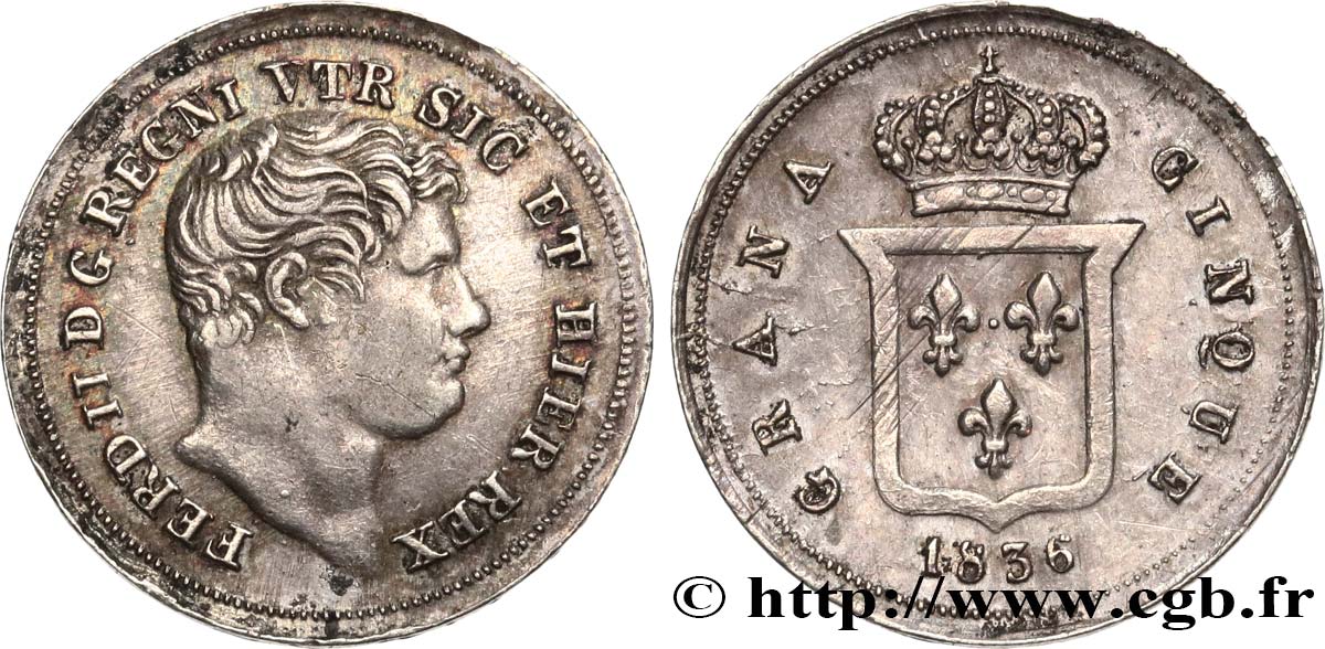 ITALY - KINGDOM OF TWO SICILIES 5 Grana Ferdinand II 1836 Naples AU 