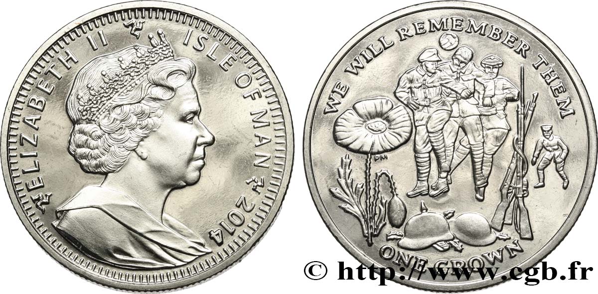 ILE DE MAN 1 Crown Proof Centenaire de la Première Guerre Mondiale 2014 Pobjoy Mint MS 