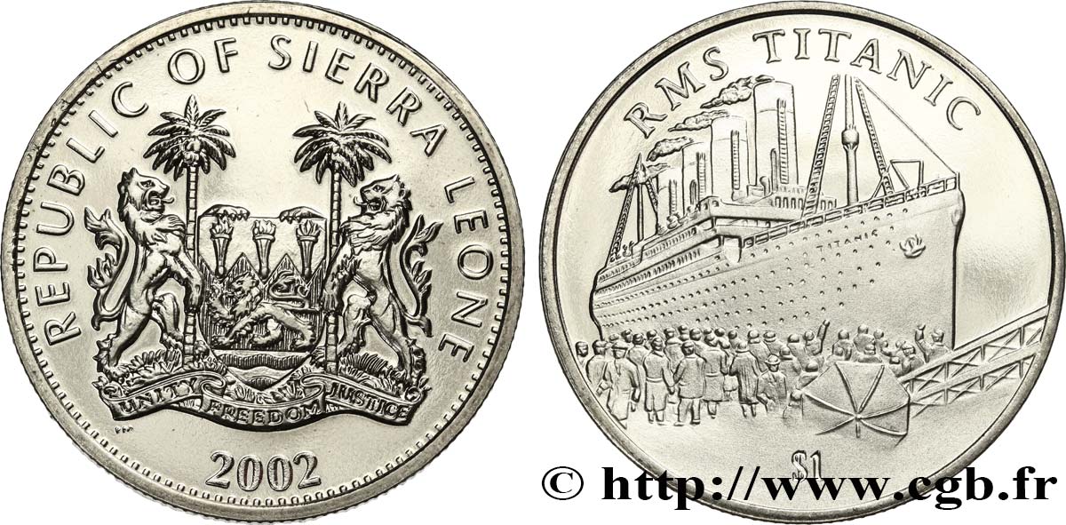 SIERRA LEONE 2 Dollars Proof Paquebot Titanic 2002 Pobjoy Mint MS 