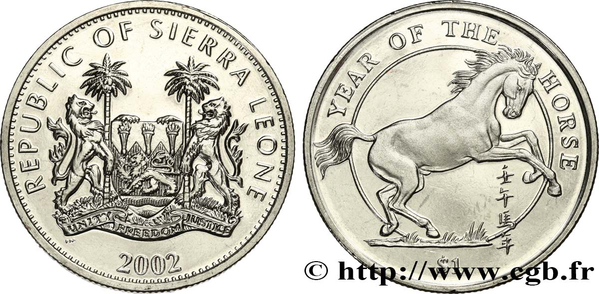 SIERRA LEONE 1 Dollar Proof Année du cheval 2002  fST 