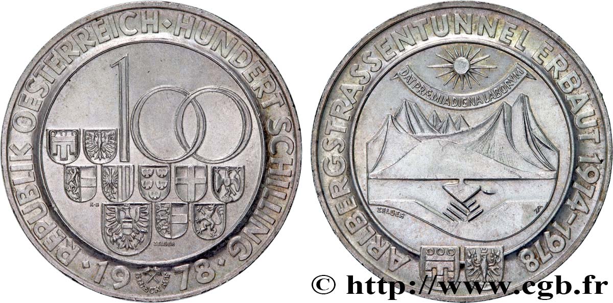 AUTRICHE 100 Schilling ouverture du tunnel de l’Arlberg 1978 SUP