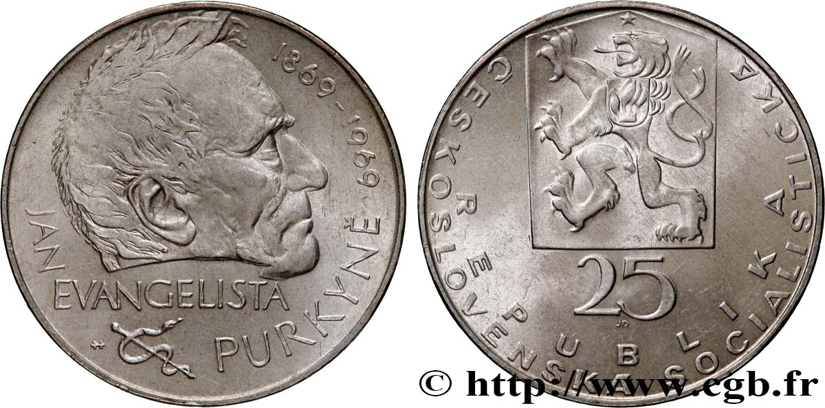 CZECHOSLOVAKIA 25 Korun 100e anniversaire de la mort de Jan Evangelista Purkinje 1969 AU