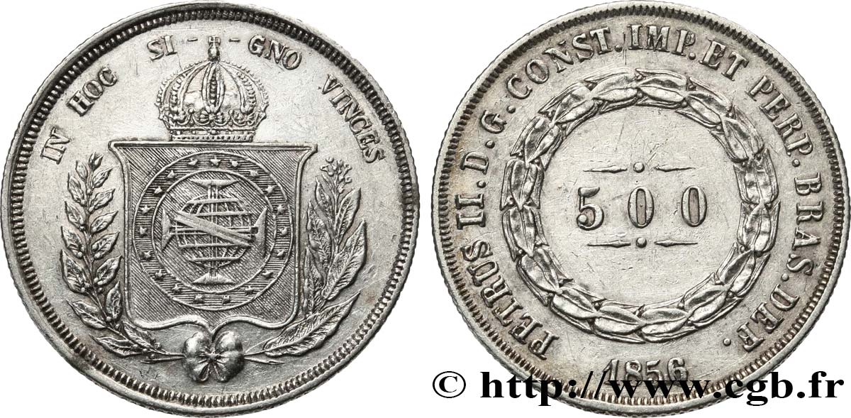 BRAZIL 500 Reis Pierre II 1856  AU 