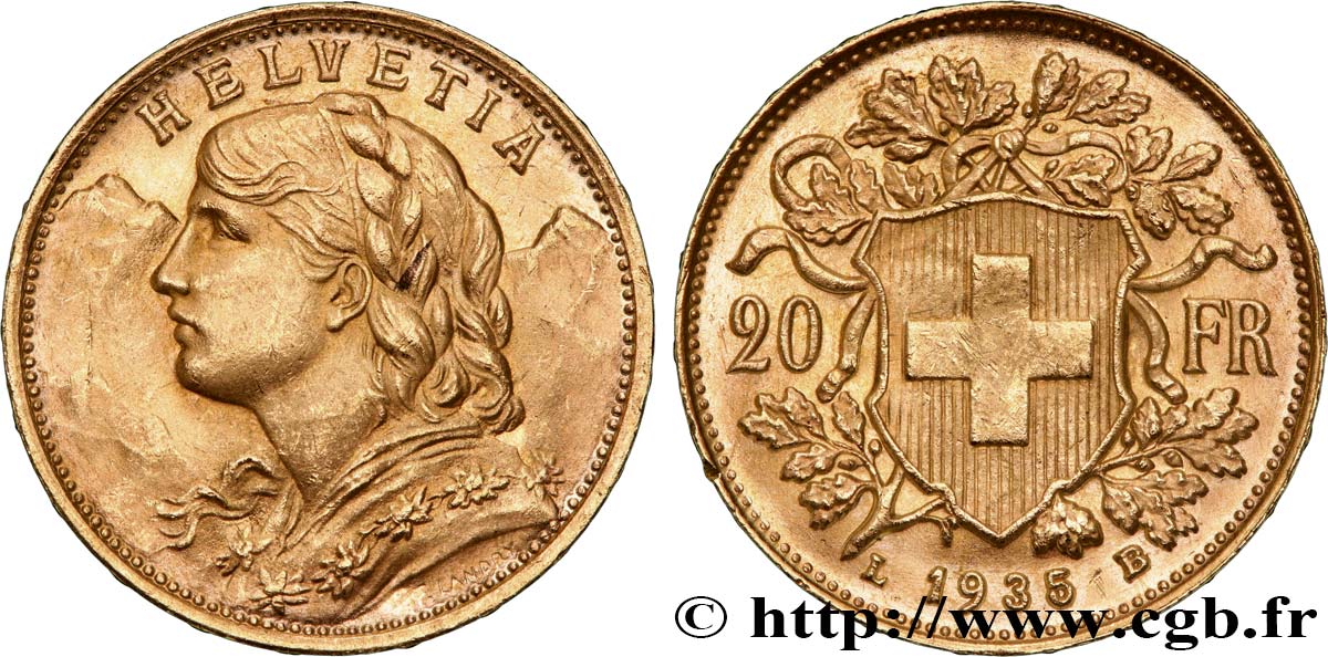 GOLD, PALLADIUM & PLATINUM INVESTMENT 20 Francs or Vreneli 1935 Berne MS