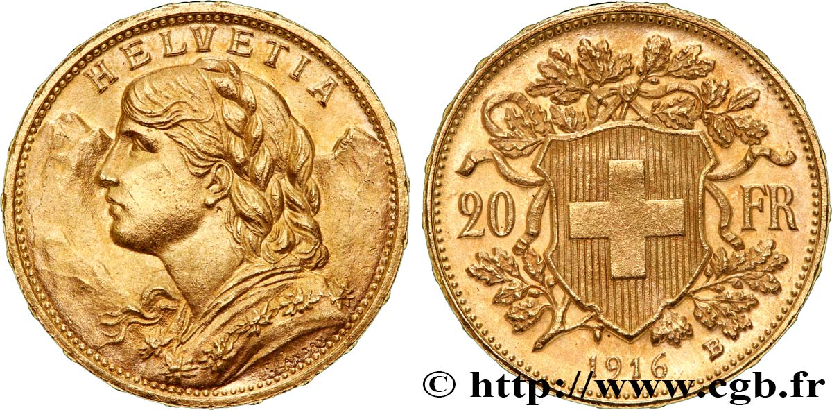 GOLD, PALLADIUM & PLATINUM INVESTMENT 20 Francs or Vreneli 1916 Berne MS