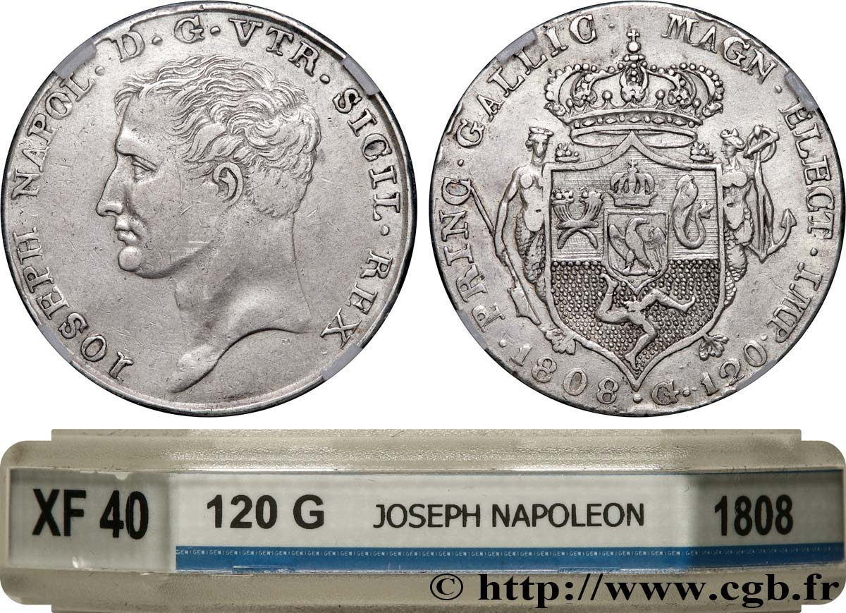 ITALY - KINGDOM OF NAPLES - JOSEPH NAPOLEON Piastre de 120 Grana 1808 Naples XF40 GENI
