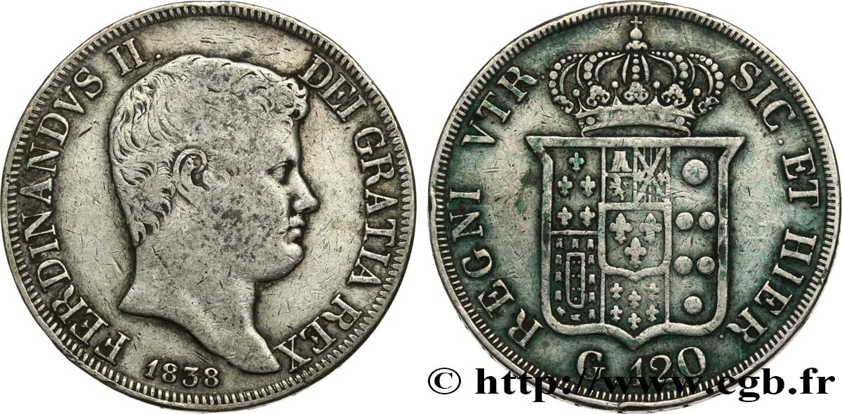 ITALIEN - KÖNIGREICH BEIDER SIZILIEN - FERDINAND II. 120 Grana  1838 Naples fSS 