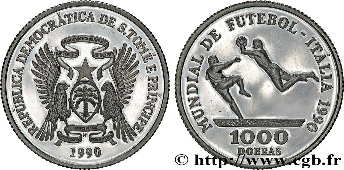 SAINT THOMAS et PRINCE 1000 Dobras Proof Coupe du Monde de football Italie 1990 1990 SPL