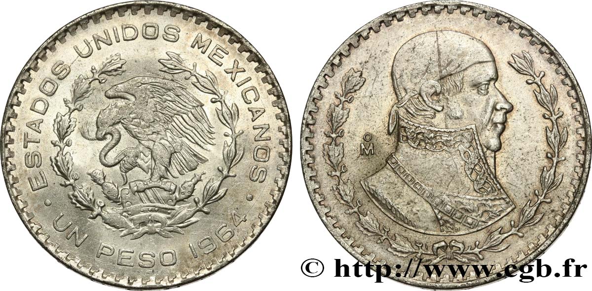 MEXICO 1 Peso Jose Morelos y Pavon / aigle 1964 Mexico AU 