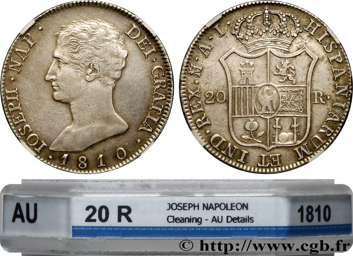 SPAIN - KINGDOM OF SPAIN - JOSEPH NAPOLEON 20 Reales ou 5 Pesetas 1810 Madrid AU GENI