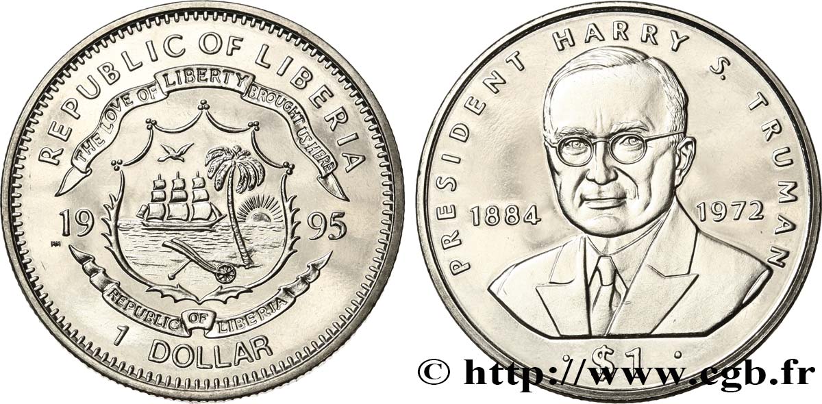 LIBERIA 1 Dollar Président Harry Truman 1995 Pobjoy Mint SC 