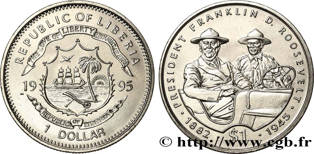 LIBERIA 1 Dollar Président Franklin Delano Roosevelt 1995 Pobjoy Mint fST 