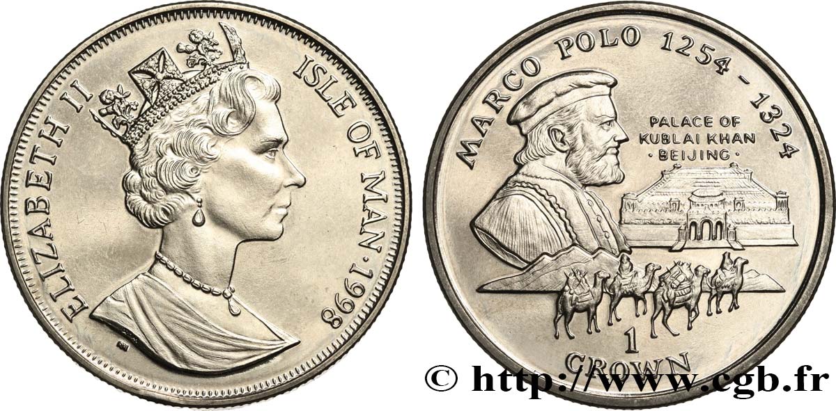 ISLE OF MAN 1 Crown Proof Marco Polo 1998 Pobjoy Mint MS 