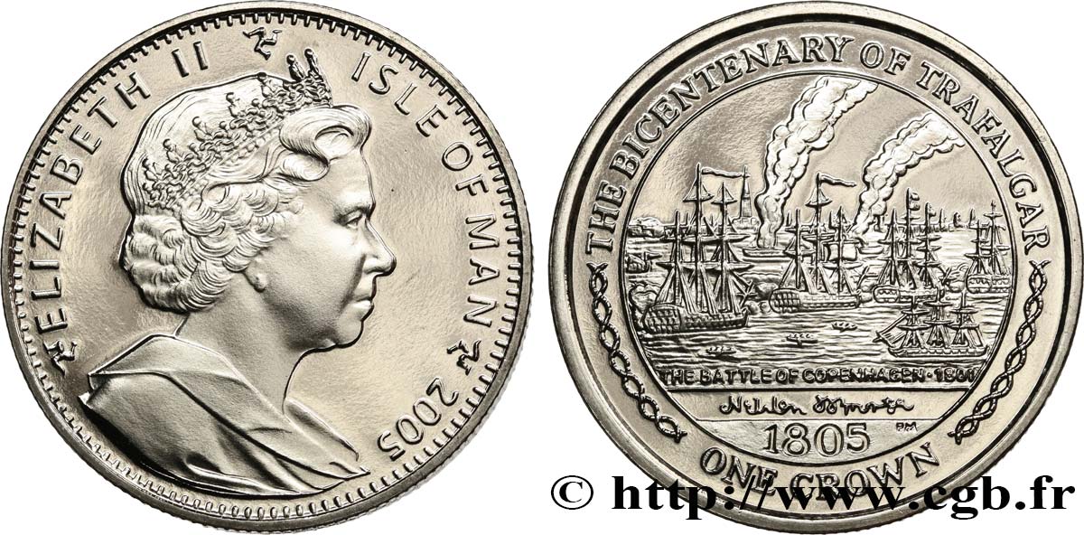 ISOLA DI MAN 1 Crown Proof Bataille de Trafalgar : Bataille de Copenhague 2005 Pobjoy Mint MS 