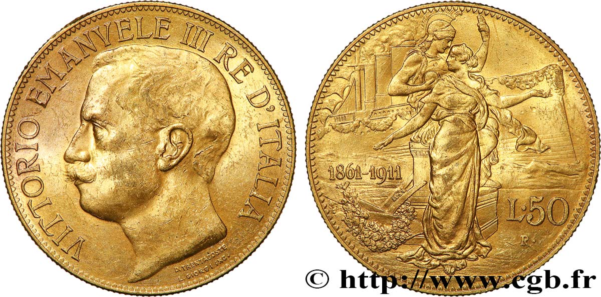ITALY - KINGDOM OF ITALY - VICTOR-EMMANUEL III 50 Lire 1911 Rome AU 