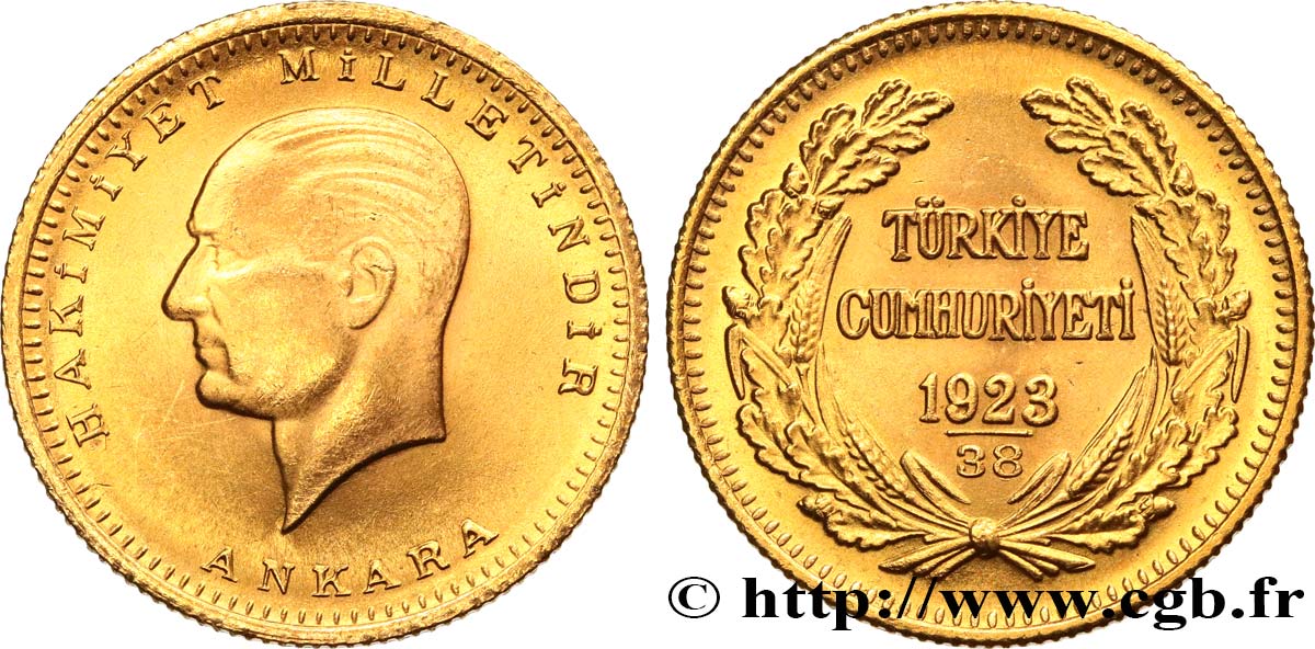 TURKEY 100 Kurush Kemal Ataturk 1923 an 38 (1960) Ankara AU 