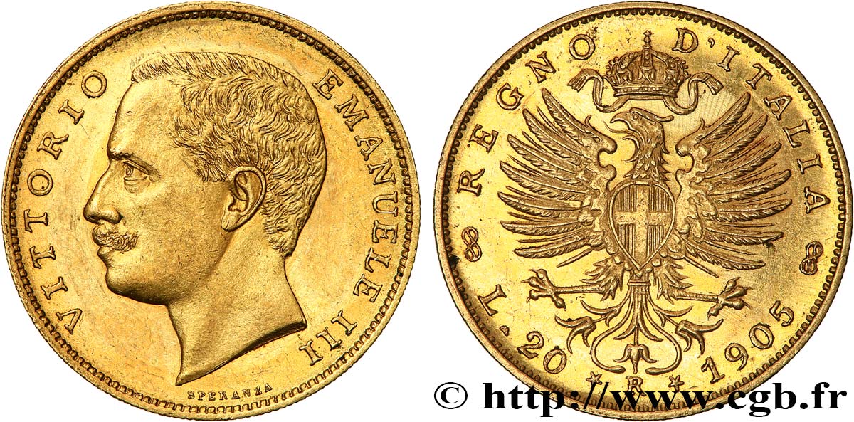 ITALIA - REINO DE ITALIA - VÍCTOR-MANUEL III 20 Lire 1905 Rome EBC 