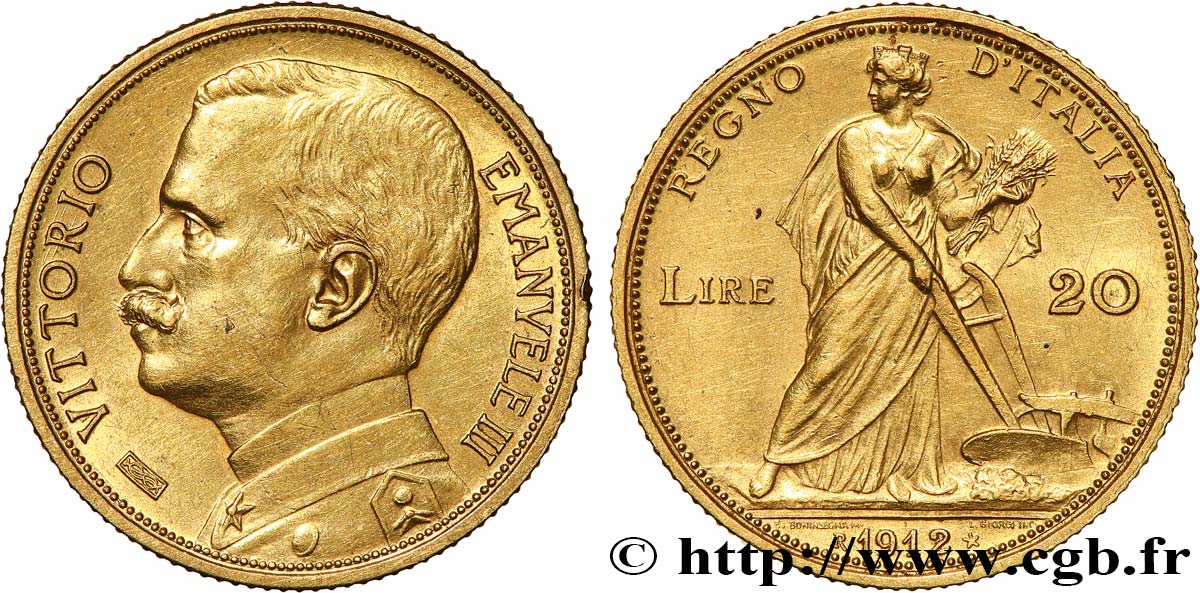 ITALIA - REINO DE ITALIA - VÍCTOR-MANUEL III 20 Lire 1912 Rome EBC 