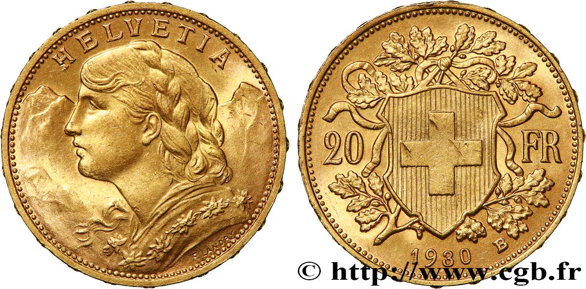 GOLD, PALLADIUM & PLATINUM INVESTMENT 20 Francs Vreneli 1930 Berne AU