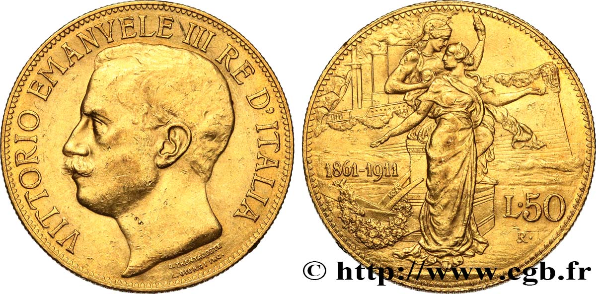 ITALY 50 Lire Victor-Emmanuel III 1911 Rome AU 