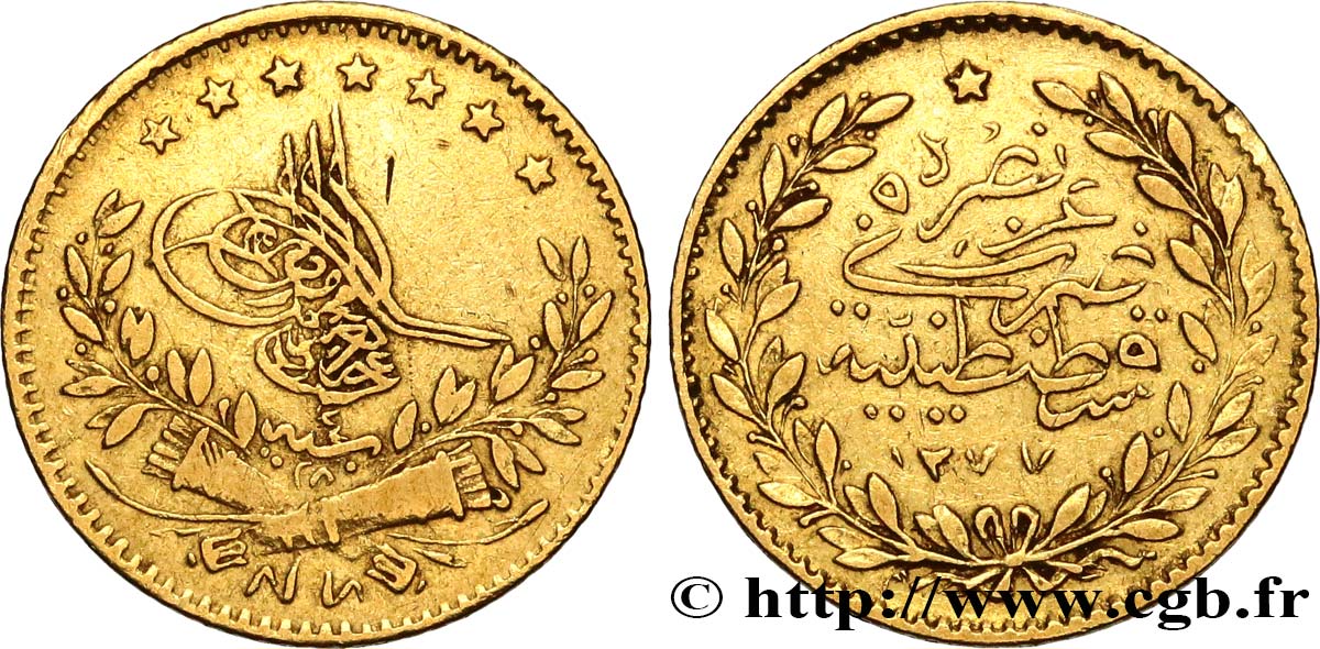 TURQUIE 25 Kurush Sultan Abdul Aziz AH 1277 an 4 (1864) Constantinople TB+ 