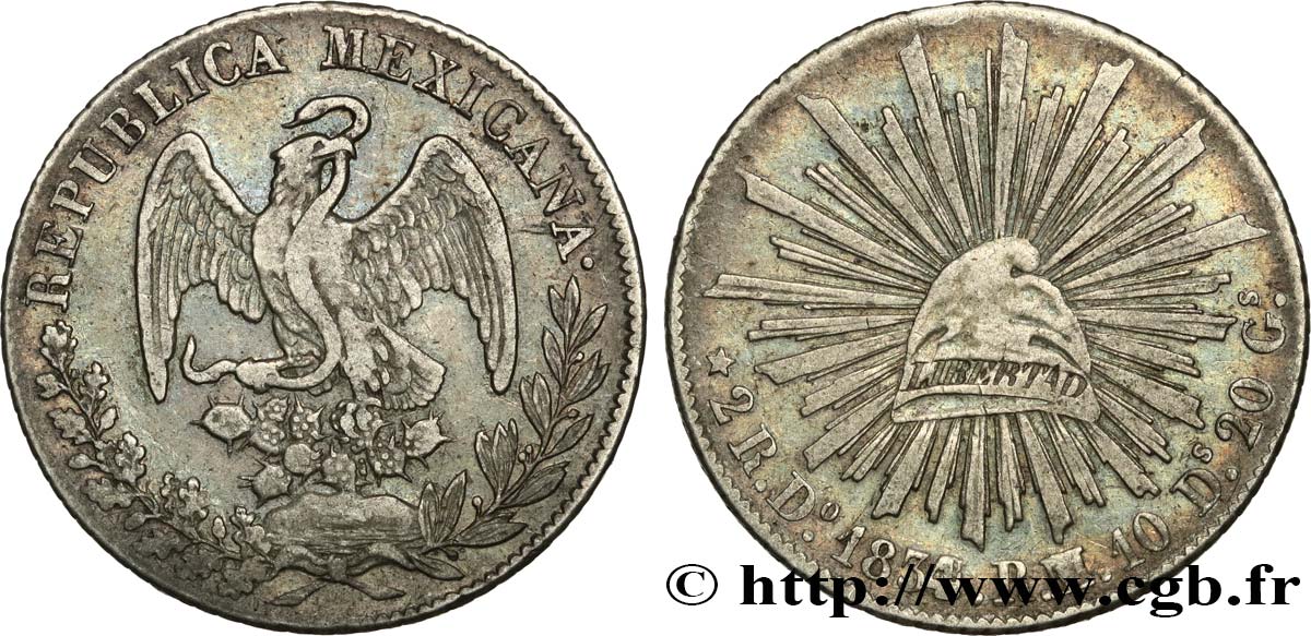 MEXICO 2 Reales aigle / bonnet phrygien 1834 Durango XF