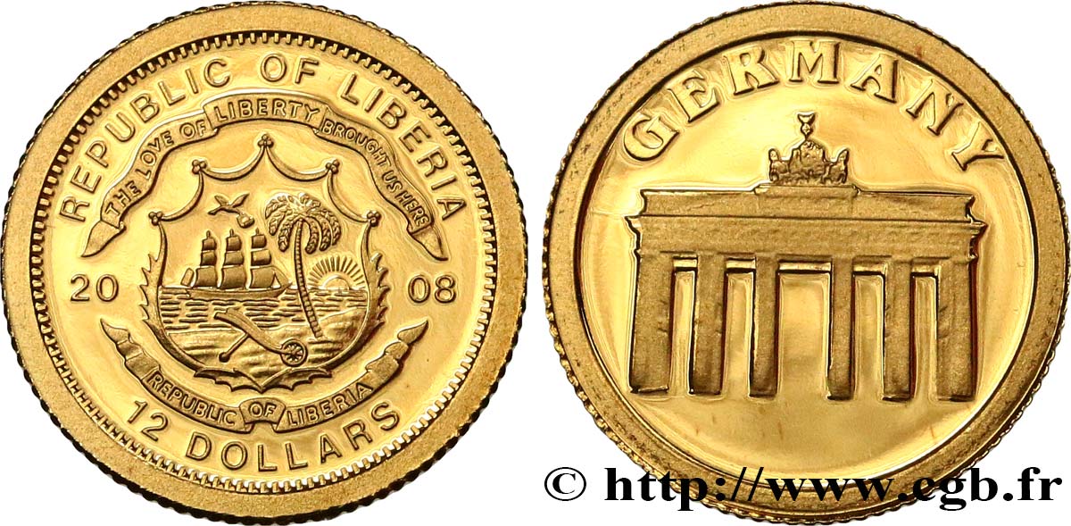 LIBERIA 12 Dollars Proof Allemagne 2008  MS 