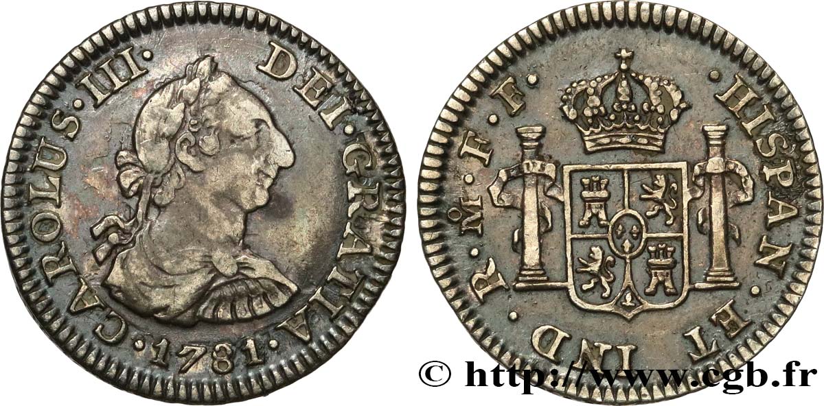 MEXICO 1/2 Real Charles III 1781 Mexico XF/AU 