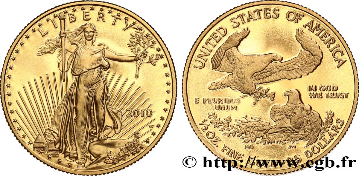 UNITED STATES OF AMERICA 1/2 once ou 25 Dollars Proof 2010 West Point MS 