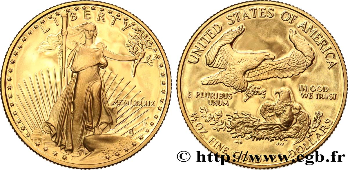 ÉTATS-UNIS D AMÉRIQUE 1/2 once ou 25 Dollars Proof 1989 Philadelphie FDC