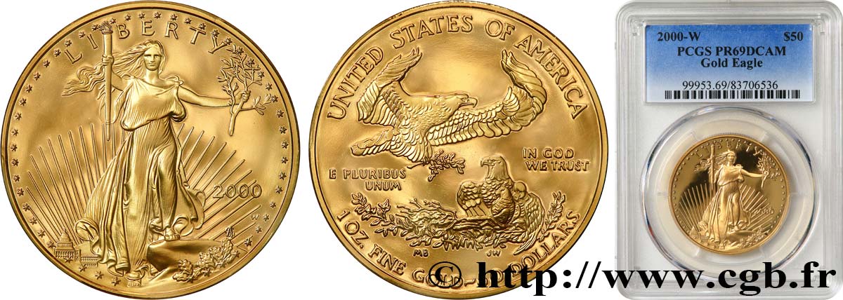 ÉTATS-UNIS D AMÉRIQUE 1 once ou 50 Dollars Proof 2000 West Point FDC69 PCGS